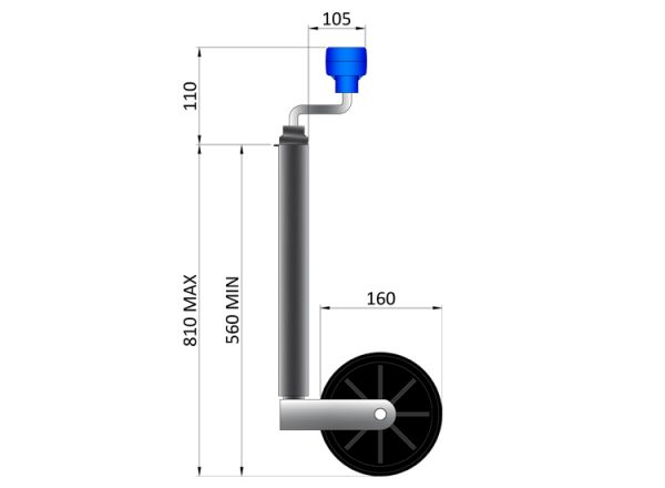34mm 75Kg Telescopic Jockey Wheel - Image 2